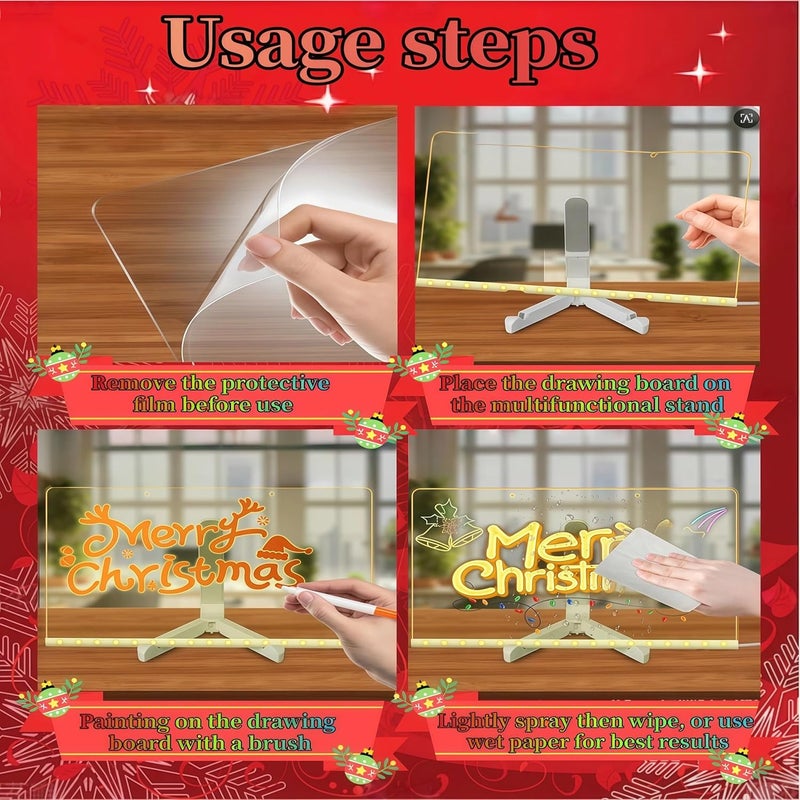 Sweetone Acrylic Dry Erase Board with Light LED Note Board with Colors 11.8 X 7.9 Light up Acrylic Message Marker Board with Adjustable Stand Glow Memo Note Rewritable LED Drawing Board with 7 Pens - Image 4